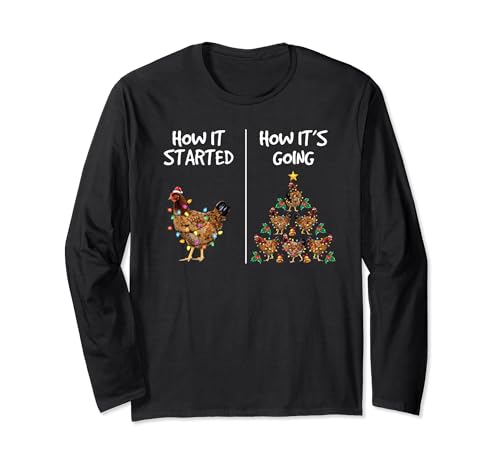 How it Started How It's Going Ugly Christmas Sweater Chicken Manga Larga