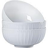 Zscera 60 oz Large Soup Bowls, 8 Inch Large Pho Bowls, Fluted White Ceramic Japanese Ramen Bowls Set of 3
