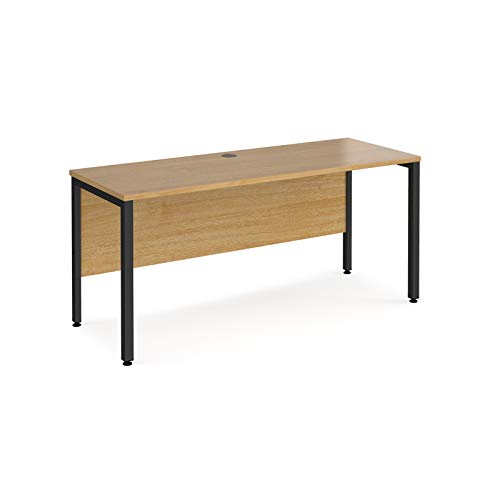 Image of Mr Office Maestro 25 straight desk 600mm deep - black bench leg frame, 1600, Oak