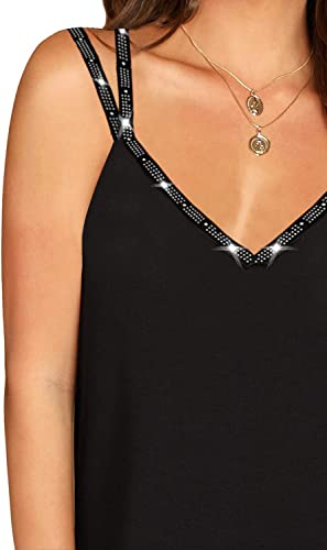 Soesdemo Dressy Tank Top for Women Casual Summer Floral Rhinestones Spaghetti Strap V Neck Sleeveless Tunic for Leggings2
