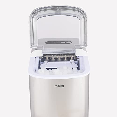 H.Koenig KB20 Eiswürfelmaschine KB20, 12 kg Eiswürfel pro Tag, Produktionszeit 6-8 min. -2 Eiswürfelgrößen-Wasserstandsanzeige, 120 W Silber, Edelstahl, 12 kilograms, 2,1L – Bild 3