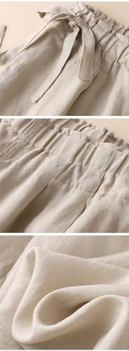 Women's Solid Color Elastic Waist Cotton Linen Wide Leg Pants Summer Lace Up Mosquito Proof Casual Pants2