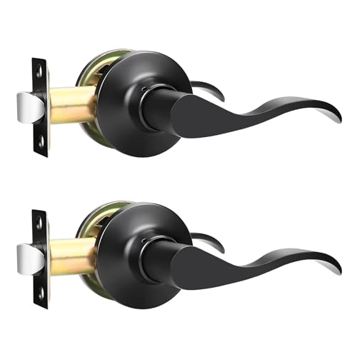 GOBEKOR 2 Pack Interior Door Handles Passage Door Levers for Hallway and Closet Lever Door Handles Keyless Door Lock Wave Lever Set