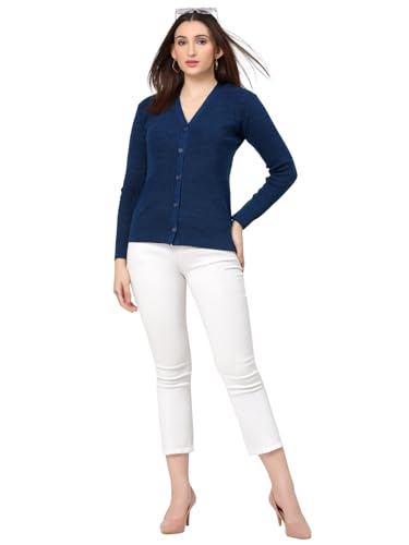 Image of Kalt Women Full Sleeves V-Neck Design Acrylic Cardigan Sweater