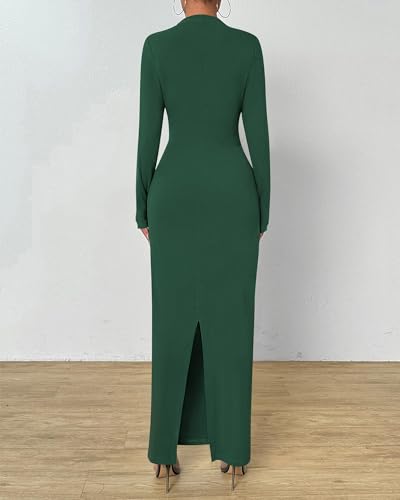 Image of BTFBM Women Bodycon Maxi Dress Long Sleeve Back Slit Ruched Elegant Party Cocktail Formal Fall Wedding Guest Dresses