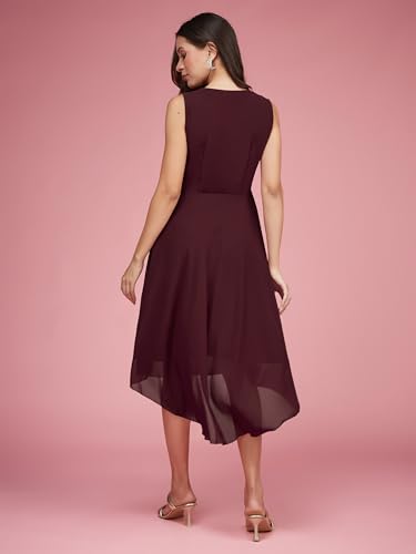 Image of Miss Chase Women's Round Neck Sleeveless Polyester Ruffled Knee- Length Dress