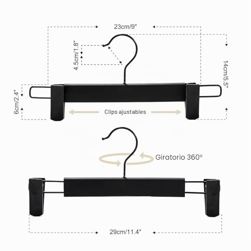 Miniatura 3 de Guanjune Perchas Para Pantalones,Colgadores De Falda Que Ahorran Espacio Con Ganchos Giratorios De 360 ,Clips Ajustables Para Colgar Pantalones,Ropa Abrigo Prenda Jeans Perchas 10 Piezas, Negro