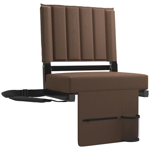 Besunbar 2pcs Stadium Seat for Bleachers with Back Support and Wide Padded Cushion Stadium Chair - Includes Shoulder Strap and Cup Holder, Brown