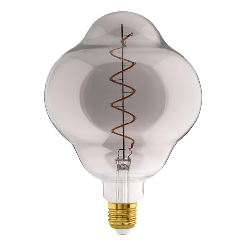 EGLO XXL E27 Lampe dimmbar, Spiral LED Retro Glühbirne Big Size, extra-großes Vintage Deko Leuchtmittel aus Rauchglas, 4 Watt, 110 Lumen, warmweiß, 2000 K, L 20 cm