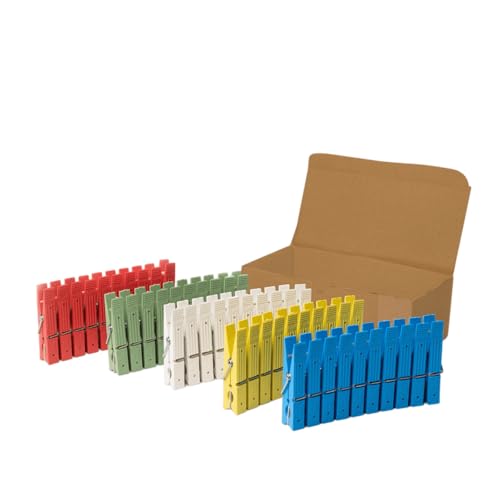 Mollette per bucato in plastica e legno, resistenti raggi UV, pack da 50 mollette, 5 colori assortiti, bucato pesante, tovaglie, asciugamani, coperte