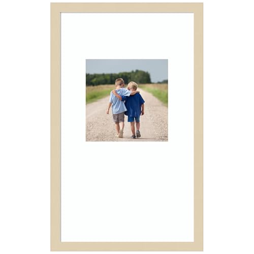 Amanti Art Picture Frame 13x22 Matted to 8x8 Photo Frame, Svelte Natural Wood Framing for your Wedding Photos, Family Pictures, Diploma, Certificate, Kids Art Gift for Mom or Poster Wall Decor
