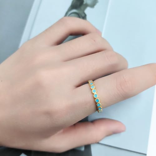 Turquoise Stackable Ring for Women Girls Thin Blue Stone Stacking Statement Knuckle Band Rings Western Turquoise Comfort Fit Simple Gold Plated Boho Wedding Promise Christmas Birthday Jewelry Gift2