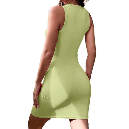 Image of Solid Sleeveless Round Neck Ribbed Western Bodycon Dress For Women