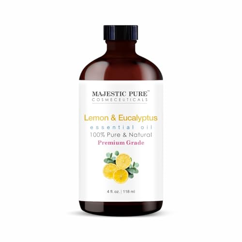 Majestic Pure Lemon Eucalyptus Essential Oil 4 Fl Oz - Fresh Citrus Scent for Diffuser Home & Cleaning - Crisp Uplifting Fragrance - Pure & Blend-Friendly Essential Oil