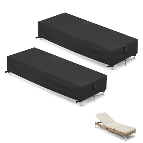 Hiticover 2 Pack Patio Chaise Lounge Covers, 78 Inch Rectangle Waterproof Outdoor Lounge Chair Covers, Outdoor Pool Lounge Chair Furniture Cover (Black, 78" L x 26" W x 12" H - 2 Pack)