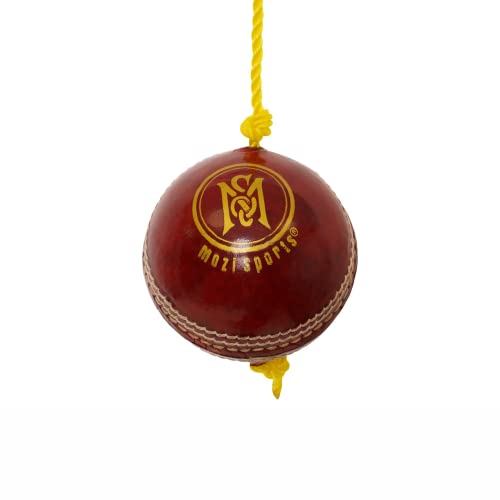 Mozi Sports String Cricket Balls – Develop Hand-Eye Coordination Leather Hanging Ball for Practice (Red)
