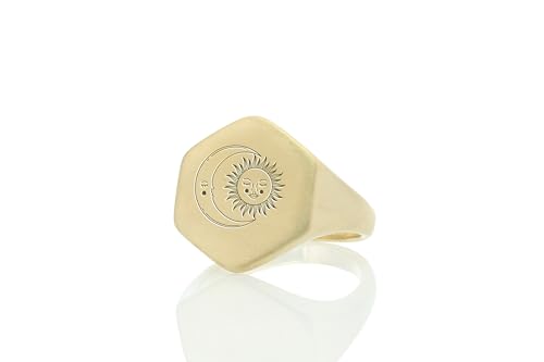 Bague lune en métaux précieux et chevalière hexagonale tendance pour accumulation de bijoux