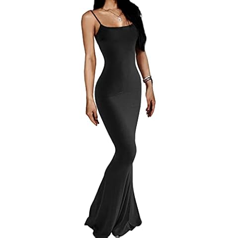 AnotherChill Women's Casual Lounge Slip Long Dress Sexy Sleeveless Backless Bodycon Maxi Dresses 2022 Spring Slim Elegant, Black, X-Small Cover