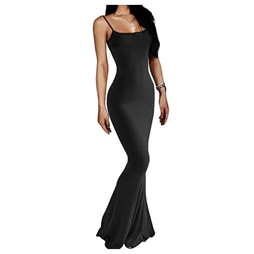 AnotherChill Women's Casual Lounge Slip Long Dress Sexy Sleeveless Backless Bodycon Maxi Dresses 2023 Summer Slim Elegant (Black, Small)