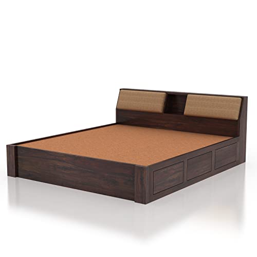 Image of Ganpati Arts Solid Sheesham Wood Mayor King Size Bed with Hydraulic Storage & Headboard Storage | Wooden Double Bed Cot Palang Furniture for Bedroom, Home & Hotel (Walnut Finish)