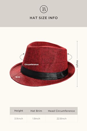 BABEYOND Straw Trilby Fedora Hat for Men-1920s Felt Panama Hat Short Brim Summer Cap with Ribbon