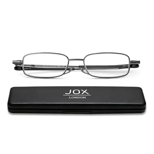 JOX Ultra Thin Folding Reading Glasses – Lightweight, Compact, and Premium Quality with Flat Hard Case – Ideal for Pocket, Travel and Everyday Use (Gun Metal, 2.5, Dioptres)