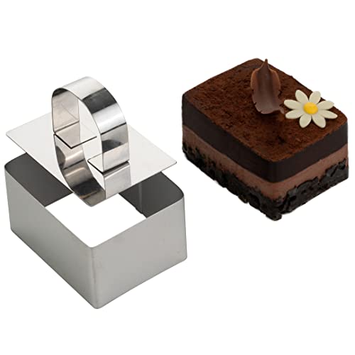 Restaurantware - Restaurantware Ring Mold 1 Pack of 3" x 2.25" x 1.5" Rectangular Stainless Steel Dessert Mousse Molds with Press Dishwashable Cake Rings for Plated Desserts, Pastry Preparation, and Gourmet