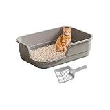 Bandeja de arena para gatos – Bandeja de arena para gatos, cajas de excrementos caninos con tapa abierta, contenedor semicerrado fácil de limpiar con pala para control de olores, interior, animal