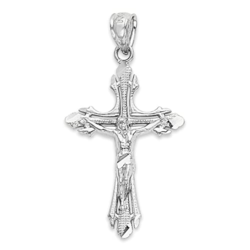 Solid 14k White Gold Crucifix Pendant - Cross Gift for Religious Occasions
