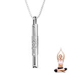 Breathing Necklace, Anxiety Relief Necklace, Stop Vaping Breath Link for Stress Relief & Calm Carry, Whistle Aids Air Inhaler for ADHD Yoga Meditation, Relax Gifts for Men Women (Silver)