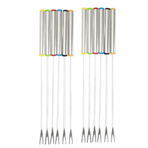 SHINEOFI Forchette da Fonduta in Acciaio Inossidabile 12 Pezzi Forchette da Dessert e Frutta 24 CM Manico Colorato Resistente al Calore per Feste e Barbecue