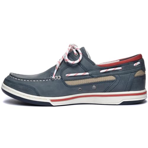 Sebago Triton Three Eyelets Boat Shoes - Waxed Nubuck Leather Moccasins with Breathable Mesh Lining, Comfy EVA Insole, and Rubber Outsole