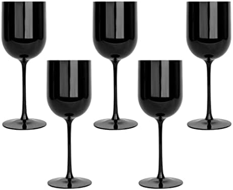 Black Plastic Wine Glasses Set of 10 Elegant Wine Goblets Hard Plastic Wine Cups on Stem 12 Ounce