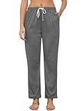 Lovasy Pantaloni del Pigiama Lunghi Donna in Cotone Invernali Caldi Pantaloni da Notte Tinta Unita con Tasche,A-Grigio Scuro,L