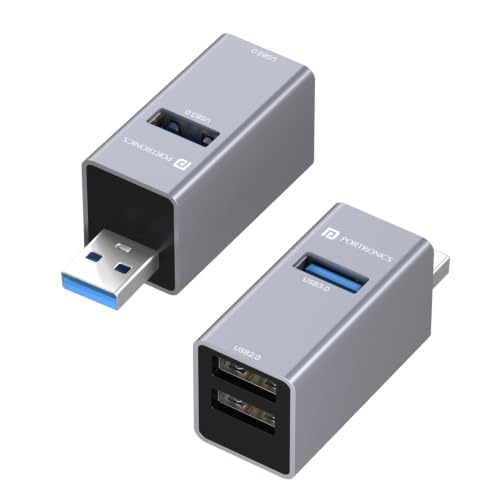 Image of Portronics Mport Link A 3-Port USB-A Hub, 1x USB 3.0 5Gbps, 2x USB 2.0 480Mbps, Aluminium Alloy Body, Fast Data Transfer, Plug & Play for Laptop, Keyboard, Mouse, USB Drive, Printer & HDDs, OTG (Grey)