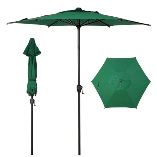 Image of Abba Patio 7.5FT Lyon Outdoor Patio Umbrella Outdoor Table Umbrella with Push Button Tilt and Crank Market Umbrella 6 Sturdy Ribs UV Protection Waterproof for Garden Deck Backyard Pool Dark Green