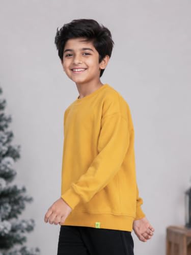 Image of KiddoPanti Boys Solid Round Neck Full Sleeve Fleece Sweatshirt | 60% Cotton 40% Polyester | Soft Warm Winter Pullover | Ribbed Cuffs & Hem | Casual Winter Sweatshirt for Kids