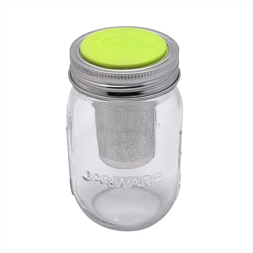 Jarware Mason Jar and Tea Infuser Lid, Set of Glass Regular Mouth 16oz Jar and Stainless Steel Tea Infuser Lid