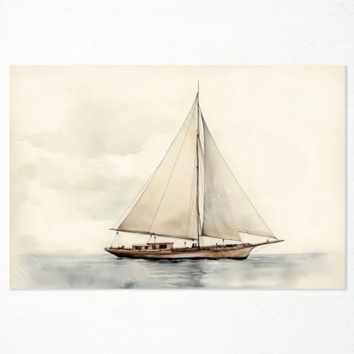 XMJJQQ Vintage Sailboat Watercolor Painting, Coastal Sailboat Canvas Wall Art, Boat Painting Still Life Poster, Nautical Maritime Seascape Print, Beach House Art Decor Sea Gift 8x12ines Unframed