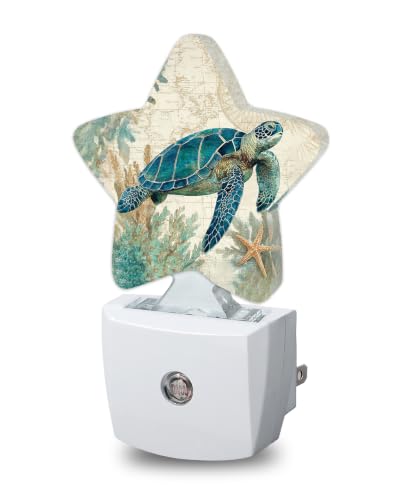 Image of Ocean Turtle Plug in Star Night Light, Night Light with Sensor for Kids Nursery Bedroom, Decorative Soft Glow Lamp for Hallway Bathroom, Energy Saving