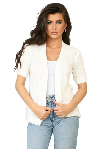 Image of Loxdonz Women's Short Sleeve Cropped Cardigan Sweaters Open Front Bolero Short Shrugs for Women