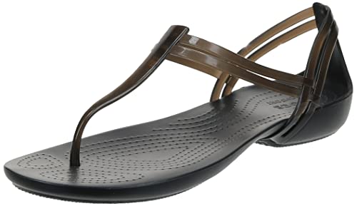 Crocs Women's Isabella T-Strap Sandals, Black, Numeric_8