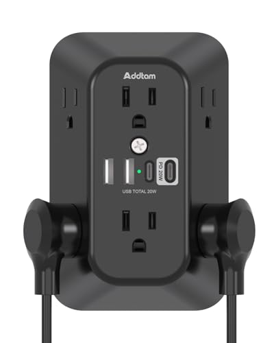 Image of Addtam 6-Outlet Extender Surge Protector, Multi Plug Wall Outlet with 4 USB Wall Charger(PD 30W), Plug Extension Outlet with 1800J, Outlet Splitter Power Strip for Home Office, Black