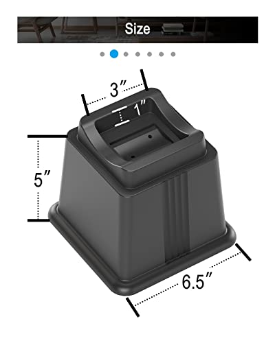 Zton Bed Furniture Risers Elevation In Height 5" Heavy Duty Risers For Both Posts And Wheels Of Furniture Sofa Bed Couch Chair Table,Support Up To 2000 Lbs.(4 Pack,Black) #TOP1
