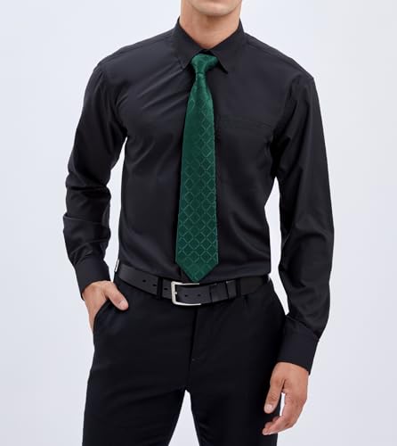Image of HISDERN Mens Dress Shirt with Tie Pocket Square Set Classic Button Down Shirt Matching Tie Long Sleeve Shirts
