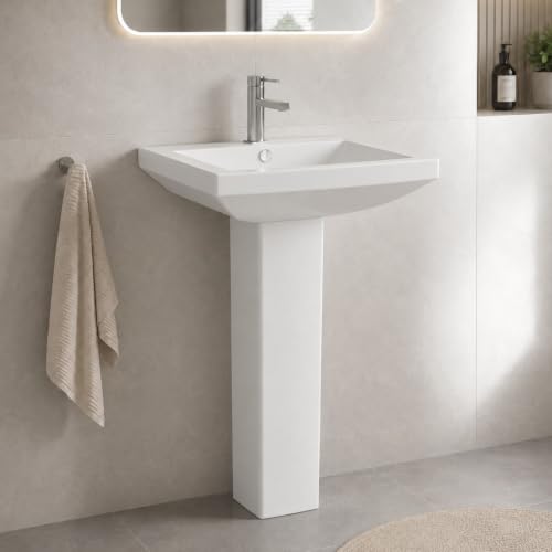Image of Go Bathrooms White Ceramic Full Pedestal & Basin Square Ceramic Sink
