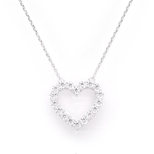 STORYJEWELLERY Heart Necklaces for Women, 925 Sterling Silver Heart Pendant, Dainty Cubic Zirconia Love Necklace for Women, Cute Jewelry
