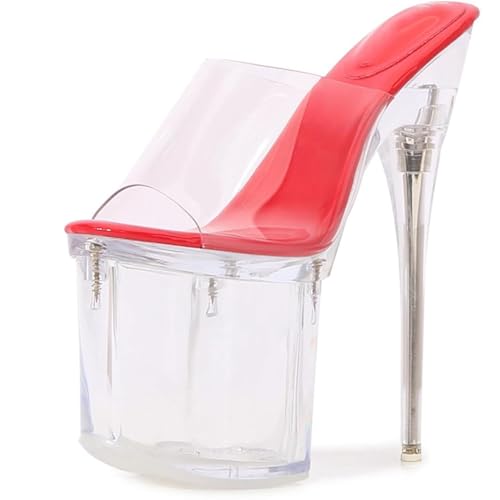 Kvinnor Sexiga höga klackar, 20CM/7,87IN Stiletto Vattentät Plattform Sandaler Bröllopsfest Höga klackskor Pole Dancer Stripper Strandskor,Red,38