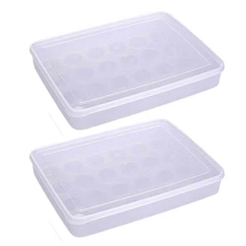 2 piezas bandeja de huevo relleno con tapa, 24 cuadrículas portátiles de huevo de plástico transparente para la cocina de la nevera