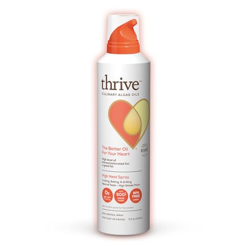 Thrive Cooking Spray – Everyday Algae Oil Culinary Blend High Heat Spray, Heart and Health-Conscious, Rich in Omega-9 Monounsaturated Fat (85%), Low Omega-6, Blended with UltraSun, 5 fl oz, 1 Pack